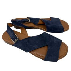 Franco Sarto Womens Sandals Navy Blue Suede Open Toe Sandals Buckle Size 8.5